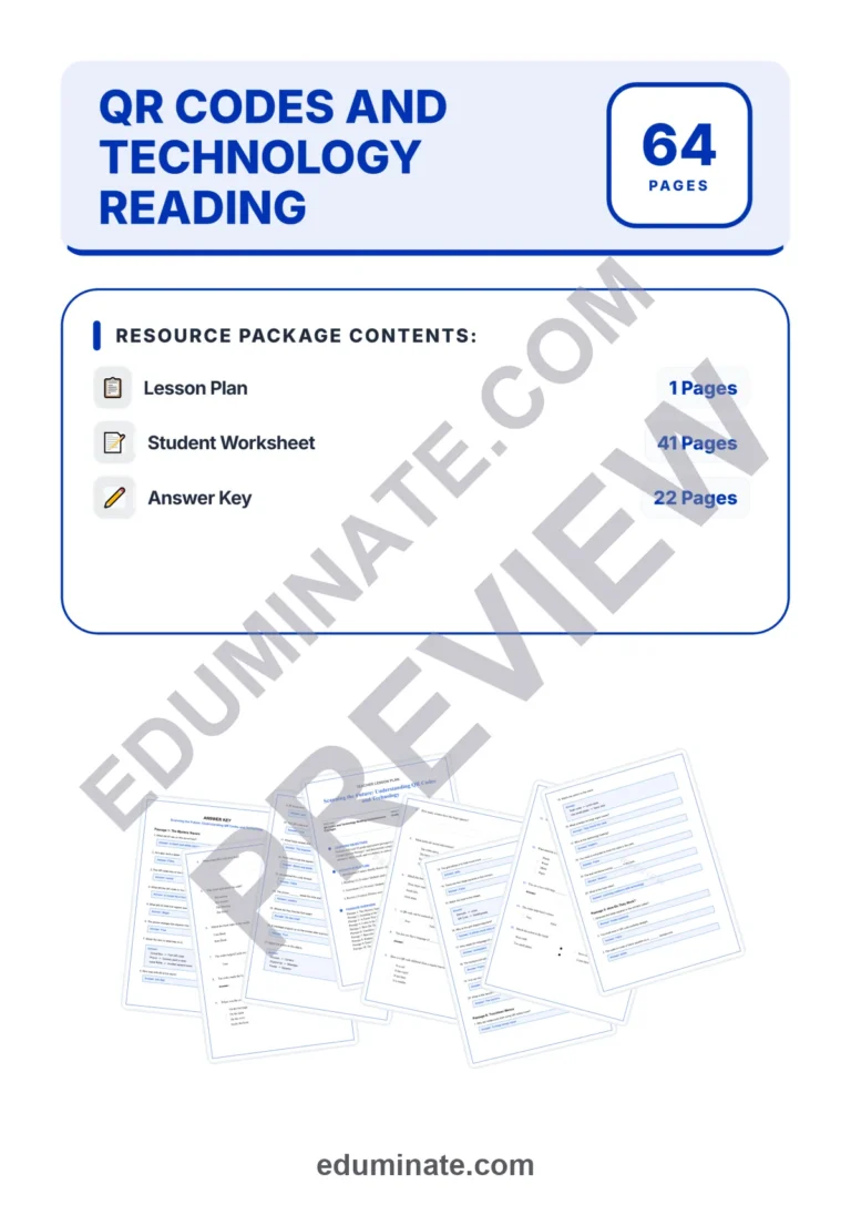 QR Codes and Technology Reading Comprehension Passages STEM Worksheets 3rd 7th sample page 1