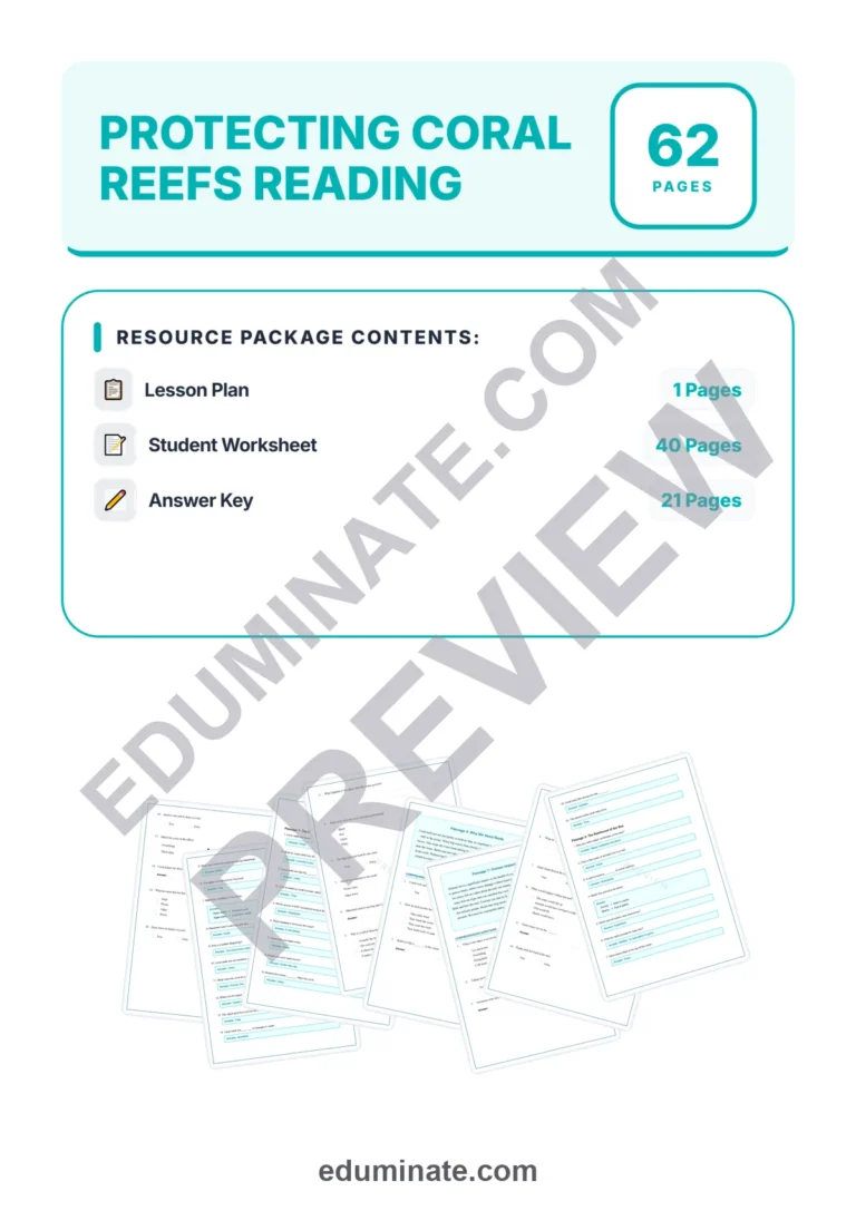 Protecting Coral Reefs Reading Comprehension Passages Science Worksheets 2nd 6th sample page 1