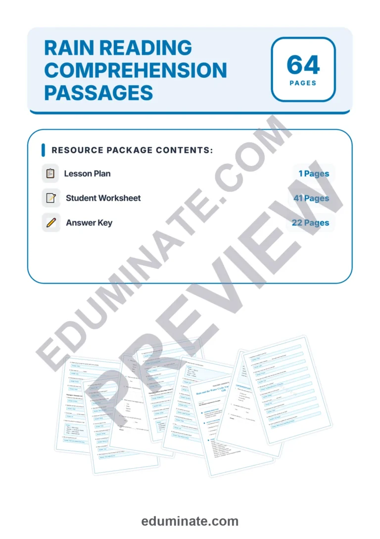 Rain Reading Comprehension Passages Water Cycle Science Worksheets 2nd 6th sample page 1