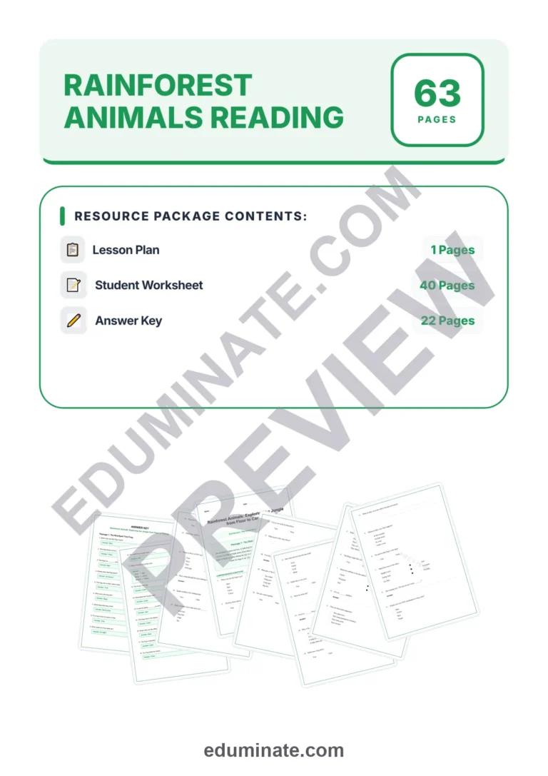 Rainforest Animals Reading Comprehension Passages Jungle Worksheets 1st 5th sample page 1