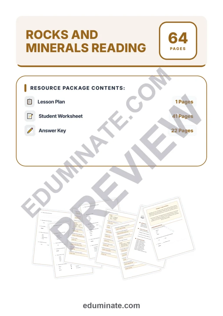 Rocks and Minerals Worksheets: Reading Passages with Answer Keys, Grades 3-7 sample page 1