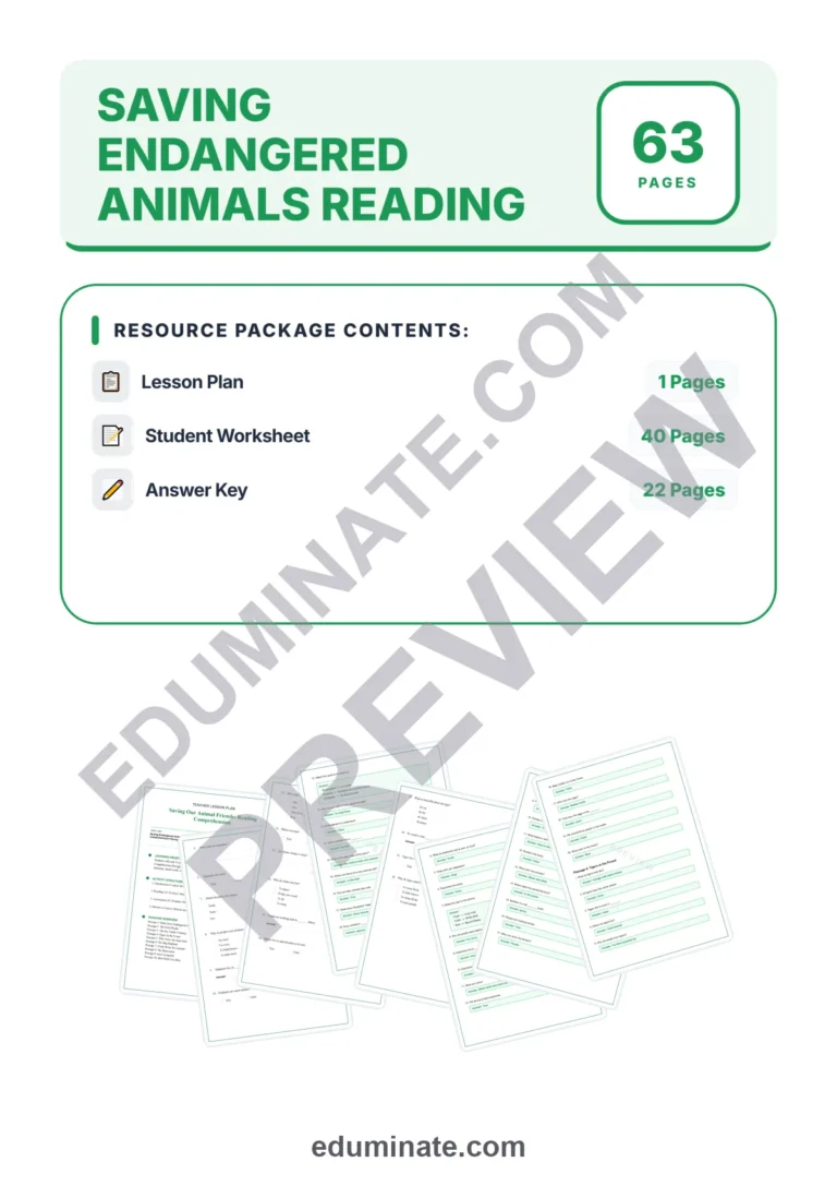 Endangered Animals Worksheets: Reading Passages with Answer Keys, Grades K-2 sample page 1