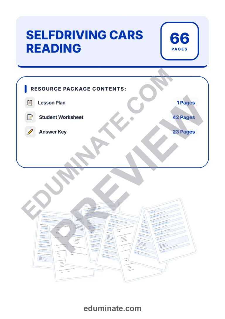 Self-Driving Cars Reading Comprehension Passages Technology Worksheets 3rd 7th sample page 1