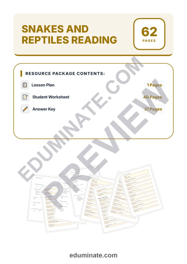 Reptiles Worksheets: Reading Comprehension Passages with Answer Keys, Grades 2-6 sample page 1