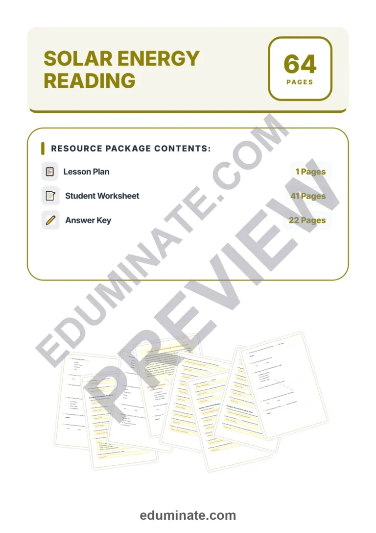 Solar Energy Reading Comprehension Passages Science Worksheets 6th 8th Grade sample page 1