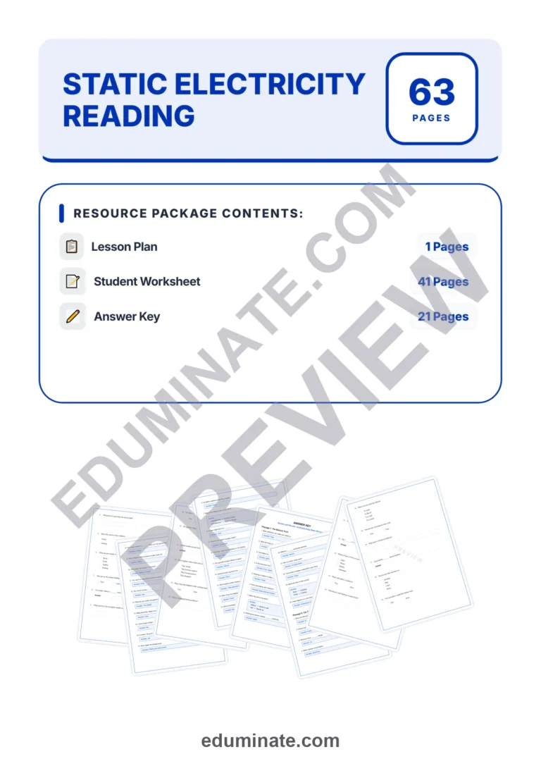 Static Electricity Worksheets: Reading Passages with Answer Keys, Grades 3-7 sample page 1