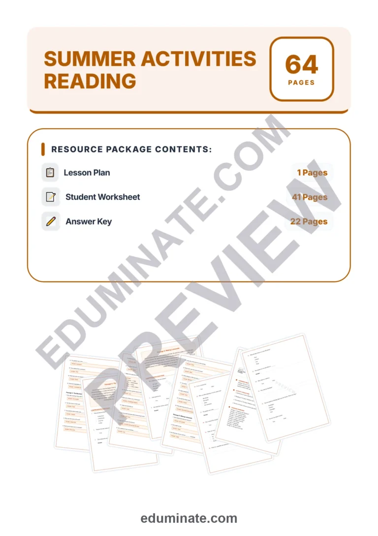 Summer Worksheets: Reading Comprehension Passages with Answer Keys, Grades 4-6 sample page 1