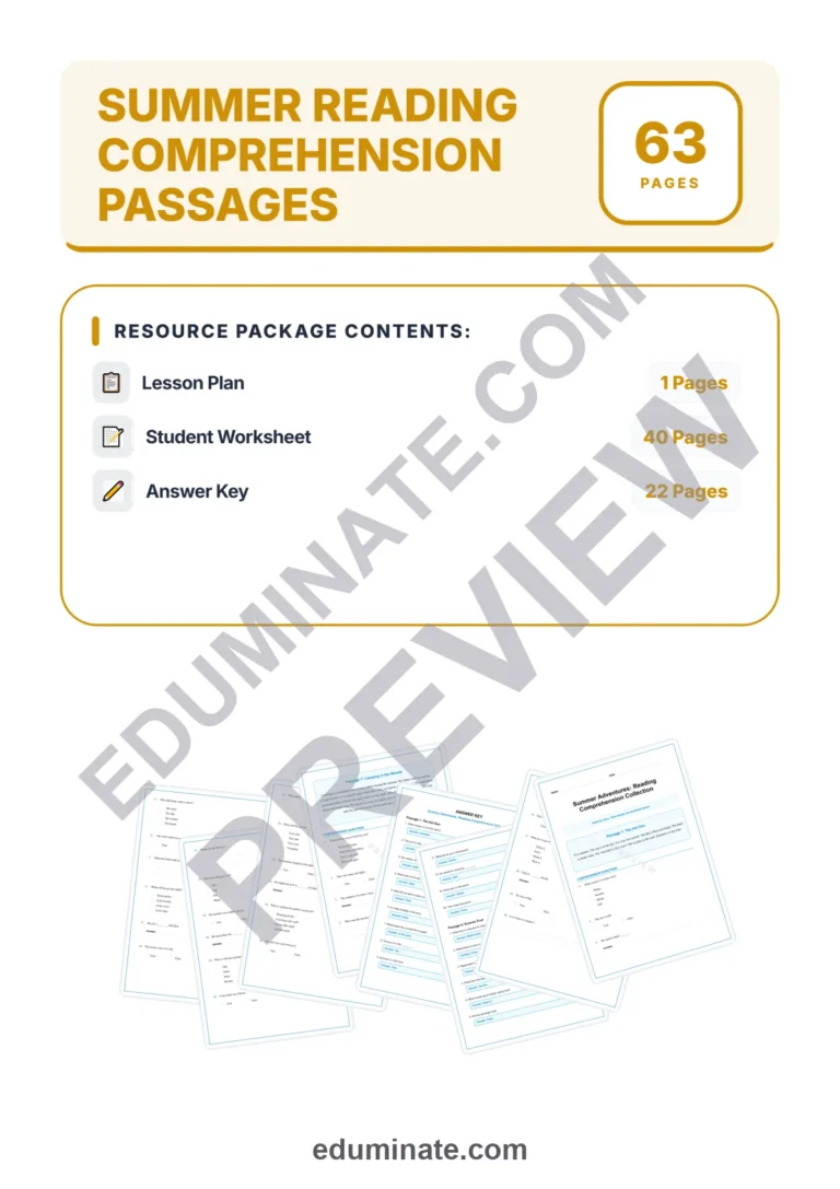 Summer Vacation Reading Comprehension Passages Worksheets 1st to 5th Grade sample page 1