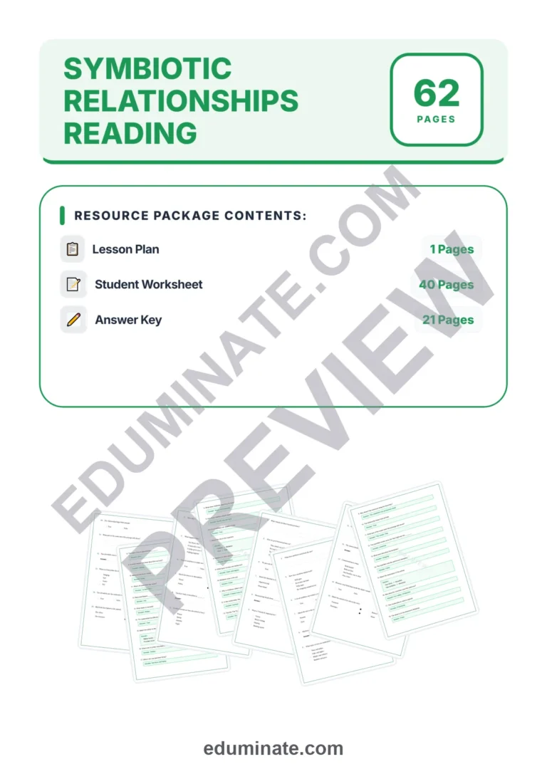 Symbiotic Relationships Reading Comprehension Passages Worksheets Grades 3 to 7 sample page 1