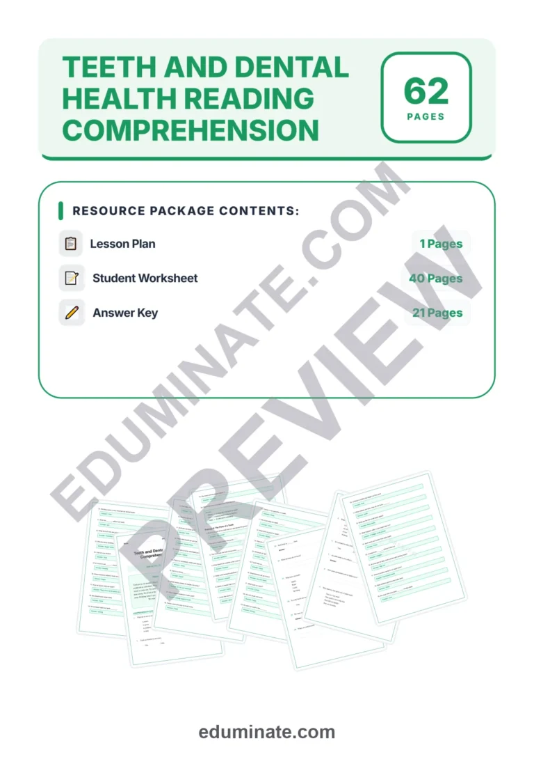 Teeth and Dental Health Reading Comprehension Passages Worksheets 1st-5th Grade sample page 1