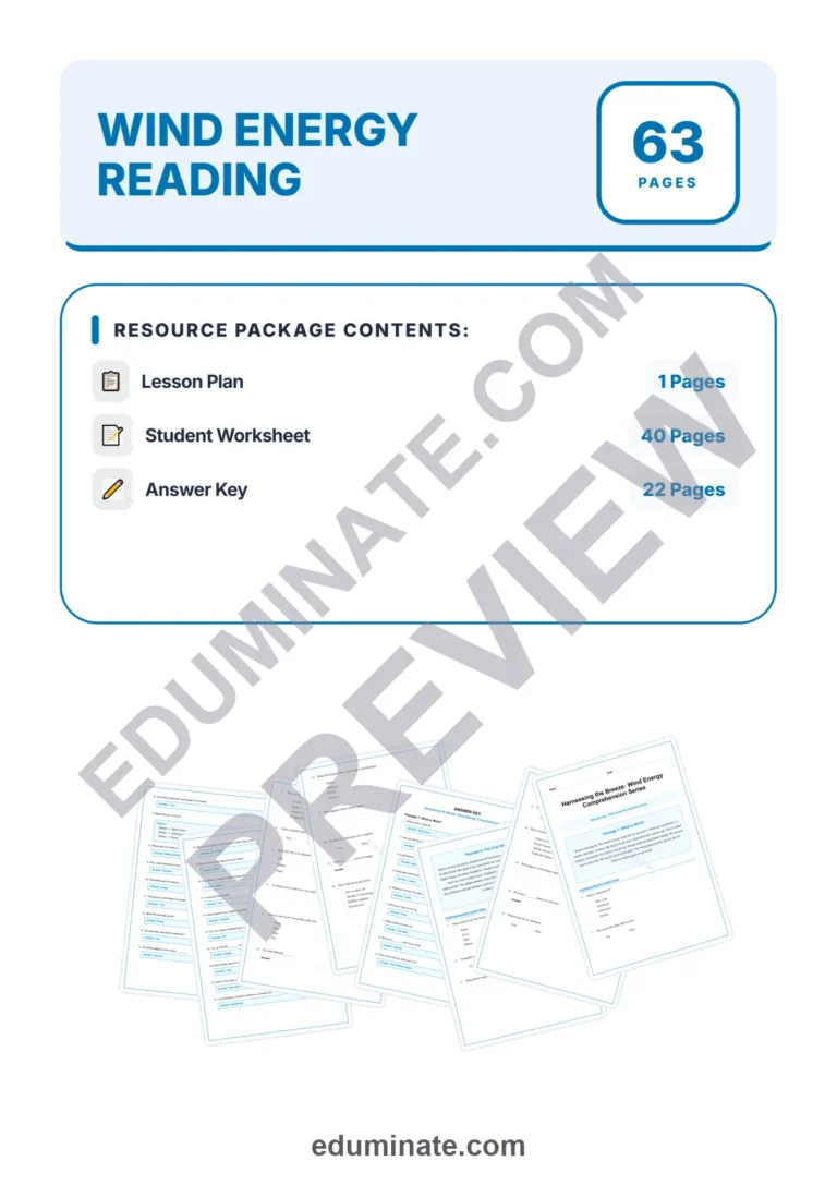 Wind Power Worksheets: Wind Energy Reading Passages with Answer Keys, Grades 2-8 sample page 1