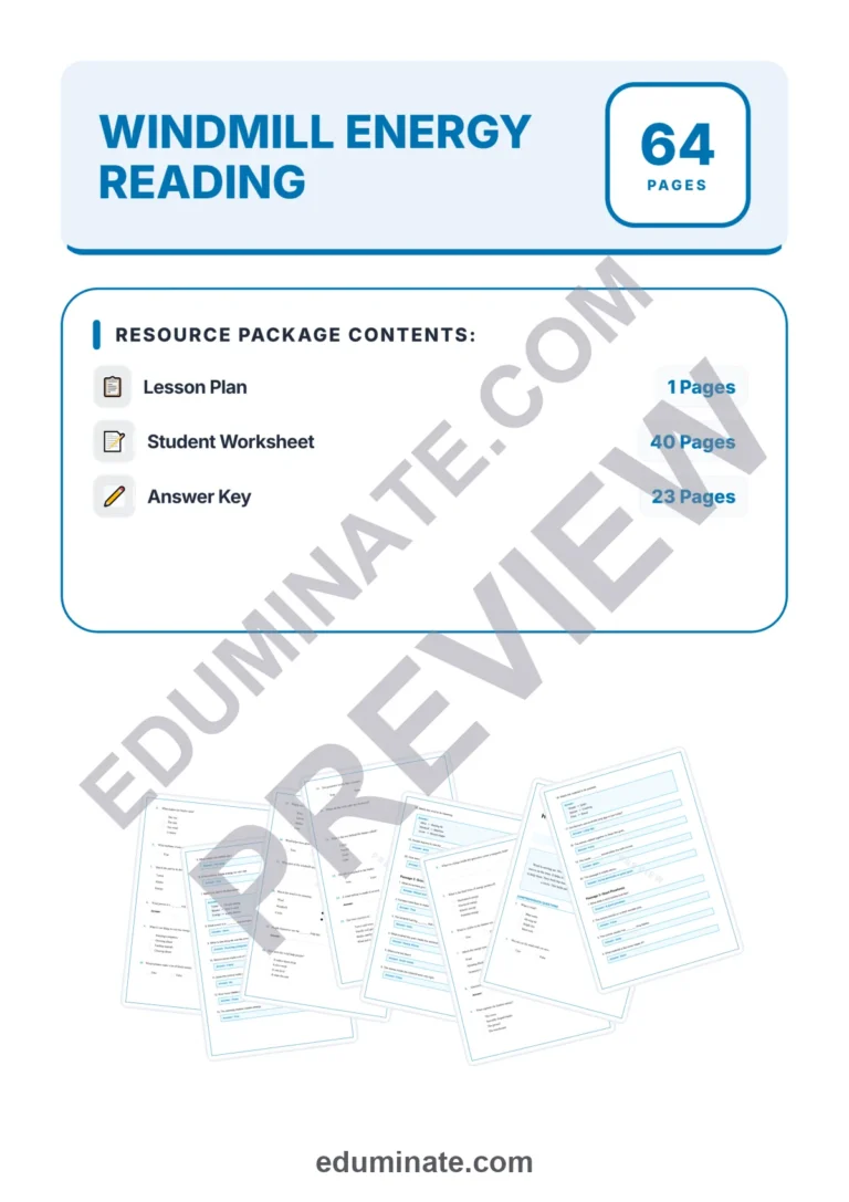 Windmill Energy Reading Comprehension Passages Worksheets Science 2nd-6th Grade sample page 1