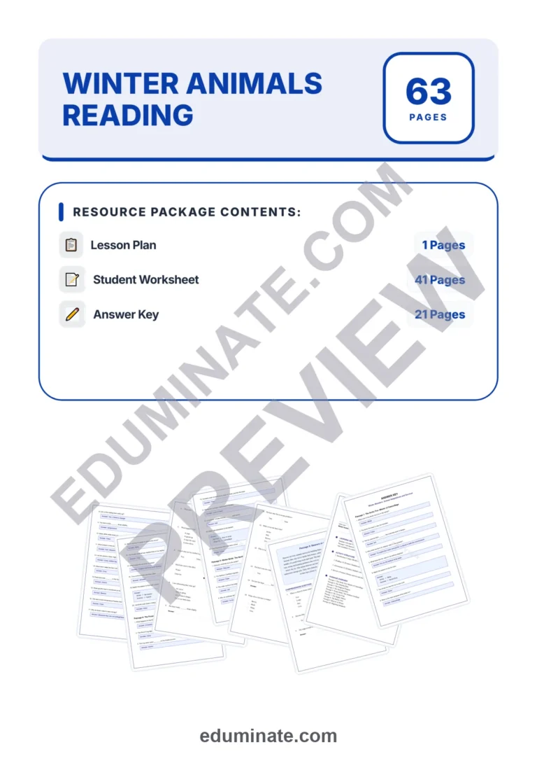 Winter Comprehension Worksheets: Reading Passages with Answer Keys, Grades 3-5 sample page 1