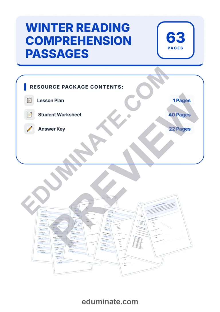 Winter Reading Comprehension Passages Worksheets 1st 2nd 3rd 4th 5th Grade sample page 1
