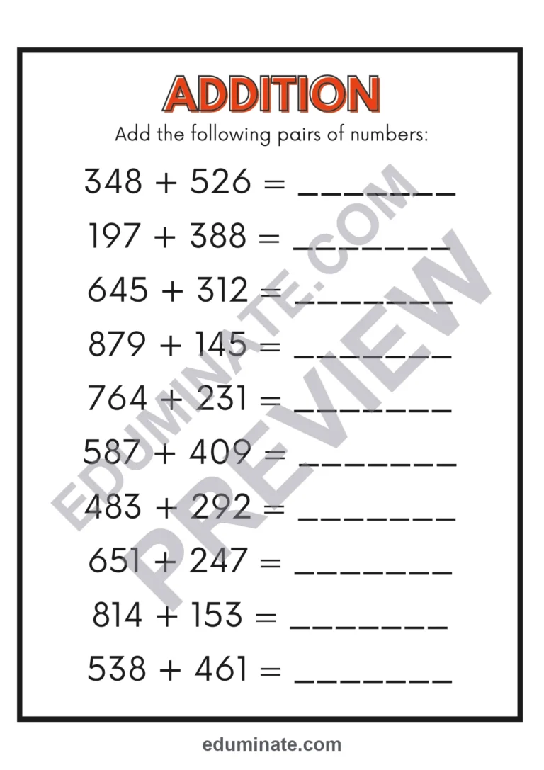 3 Digit Addition and Subtraction Worksheets | Within 1000 | 16 Printable Pages sample page 1