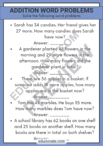 Word Problems Within 100 | Addition and Subtraction | 4 Math Practice Pages page 1
