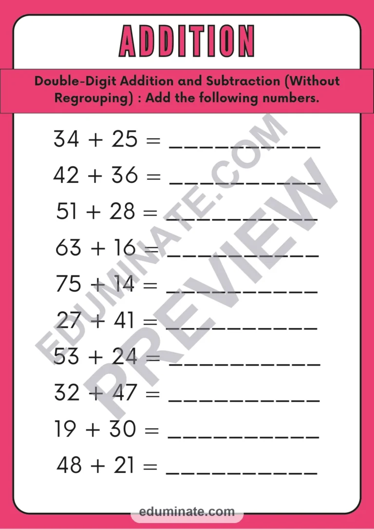 Addition and Subtraction Without Regrouping Worksheets Double Digit Practice sample page 1