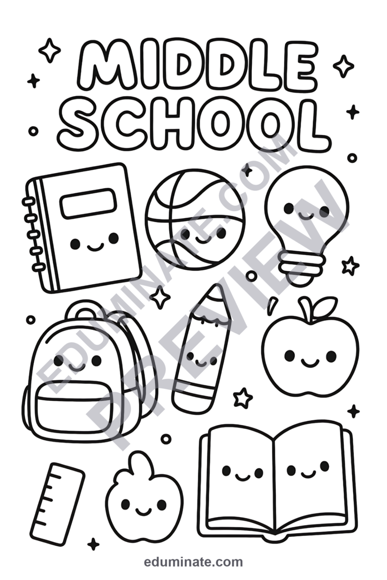 Middle School Coloring Pages 59 Back to School Tween Art Activity Worksheets sample page 1