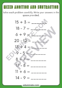 Mixed Addition and Subtraction Worksheets Practice Drills for Math Skills page 1
