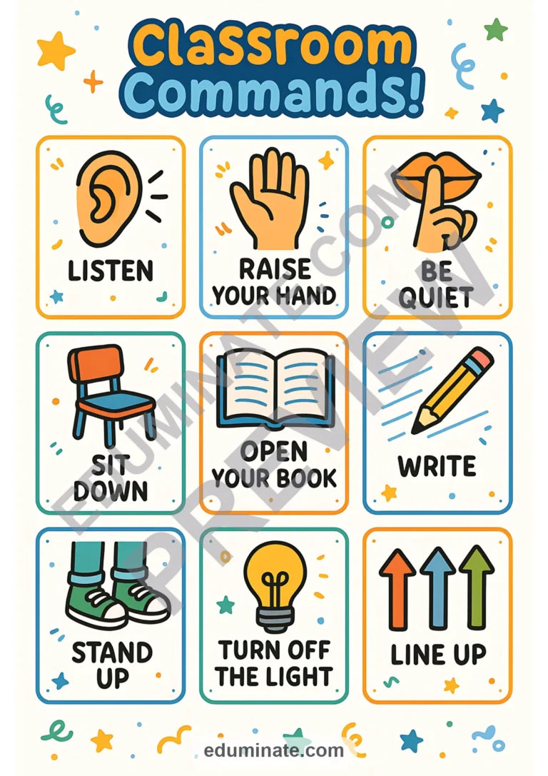 Classroom Commands Flashcards | Printable Classroom Command Cards | 36 Pages sample page 1