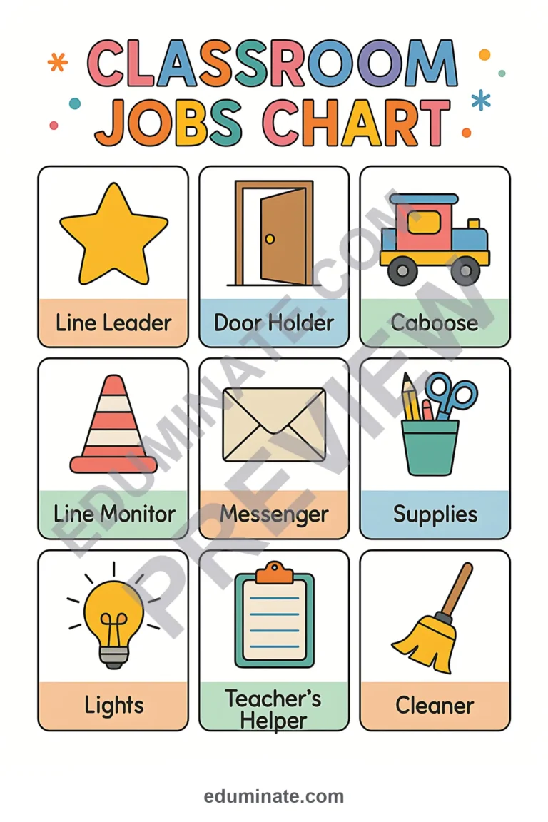 Preschool Classroom Jobs Chart | Classroom Jobs Chart with Pictures | 26 Pages sample page 1