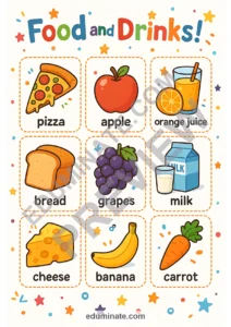 Food and Drinks Flashcards | Printable Food Vocabulary Cards | 77 Card Pages page 1