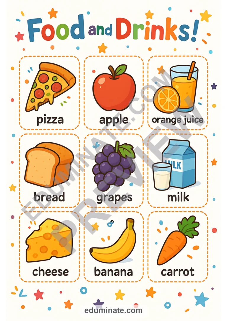 Food and Drinks Flashcards | Printable Food Vocabulary Cards | 77 Card Pages sample page 1