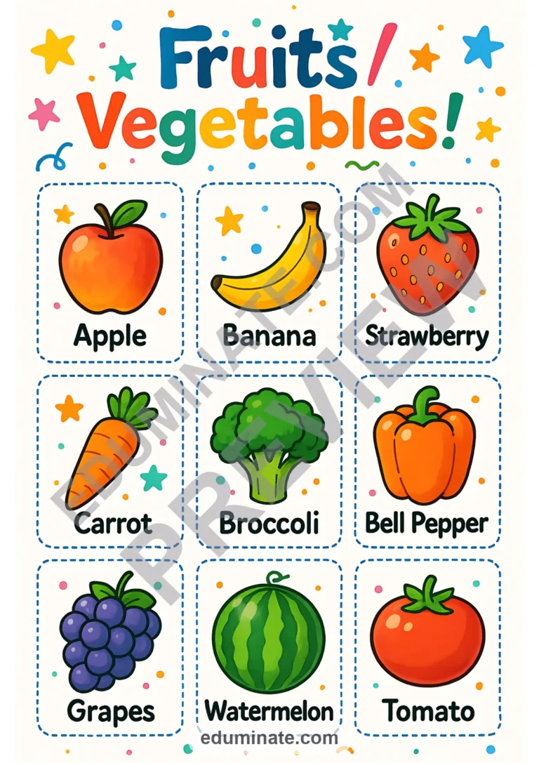 Fruits and Vegetables Flashcards | Printable Food Word Cards | 45 Card Pages sample page 1