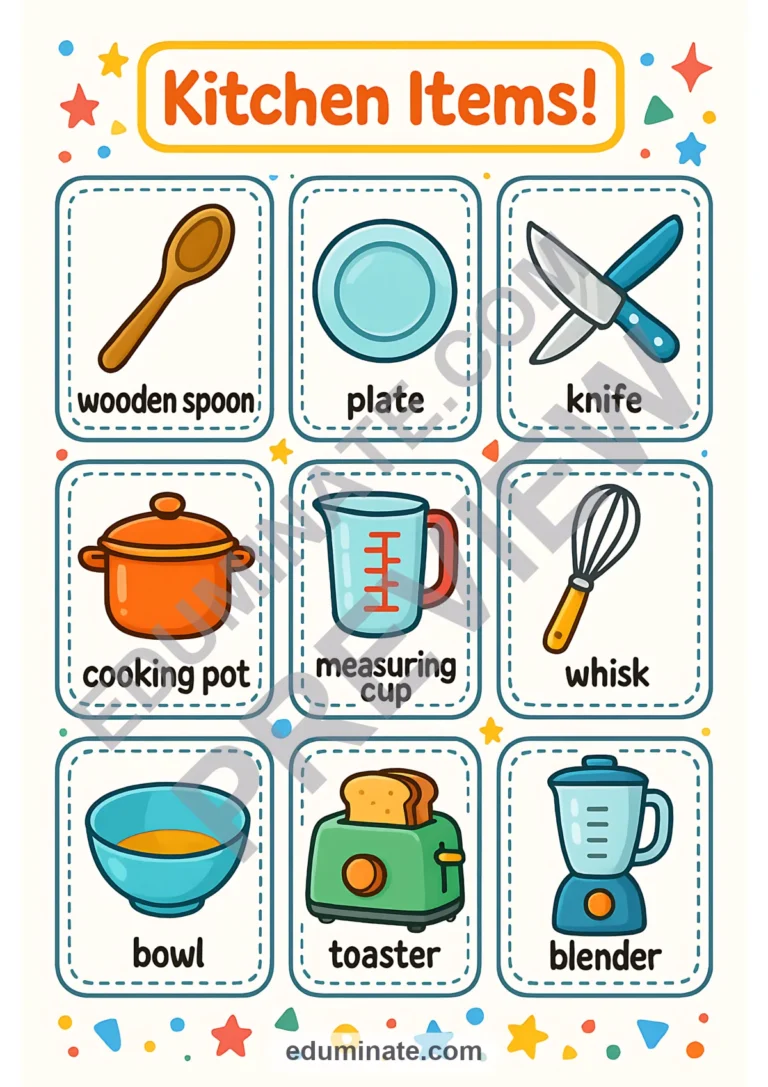 Kitchen Vocabulary Flashcards | Printable Kitchen Items Picture Cards | 43 Pages sample page 1