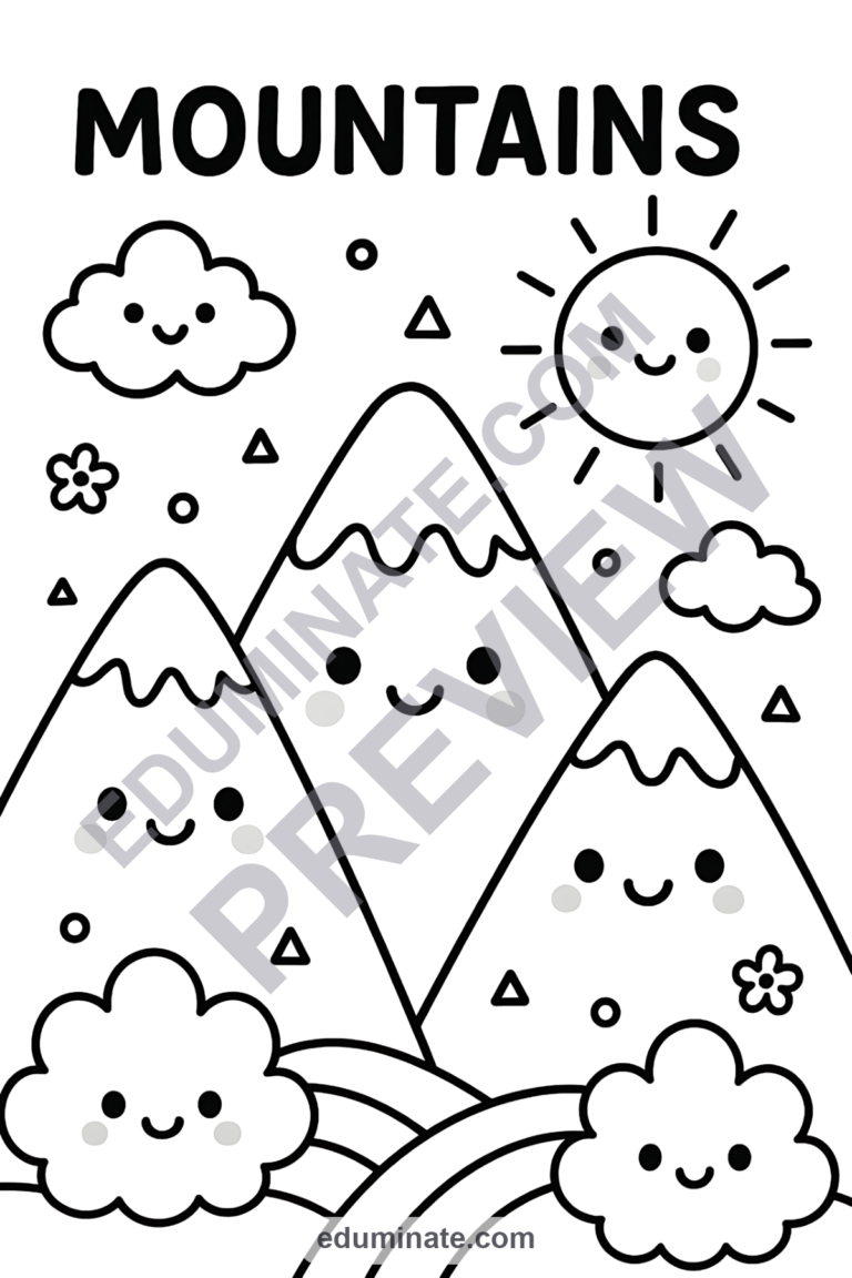 Mountains Coloring Pages 60 Cute Nature Scenery Art Activity Sheets Worksheets sample page 1