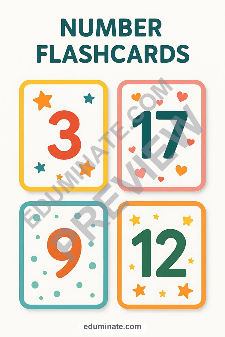 Number Flashcards 1-20 Printable PDF | Kindergarten Number Cards | 48 Card Pages sample page 1