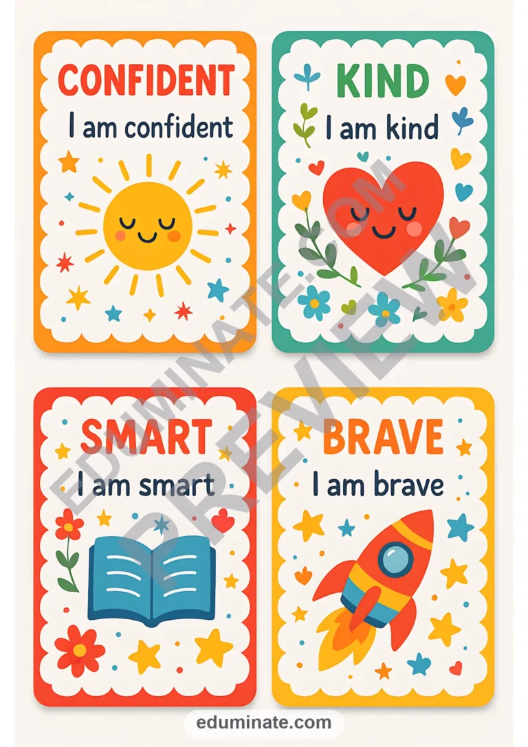 Positive Affirmation Cards | Printable Affirmation Cards for Kids | 30 Pages sample page 1