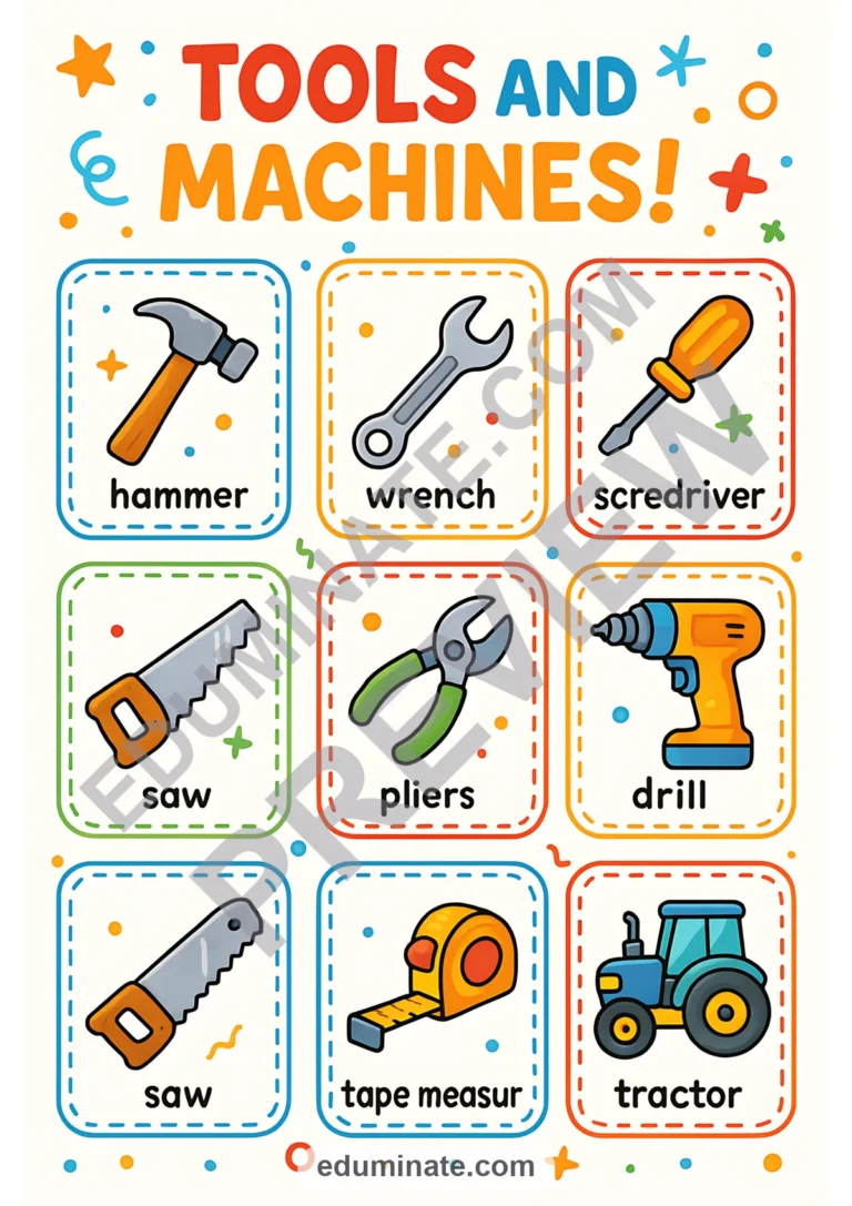 Tools Flashcards | Printable Tools and Machines Picture Cards | 52 Card Pages sample page 1