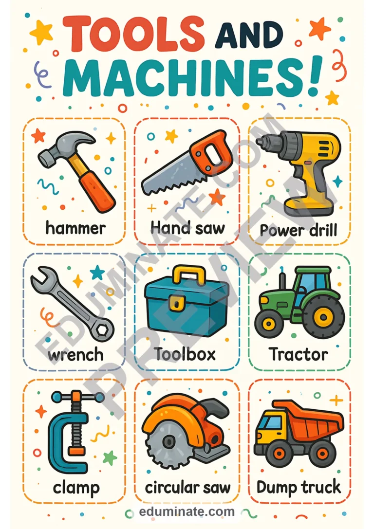Flashcards of Tools | Printable Tools and Machines Picture Cards | 26 Card Pages sample page 1