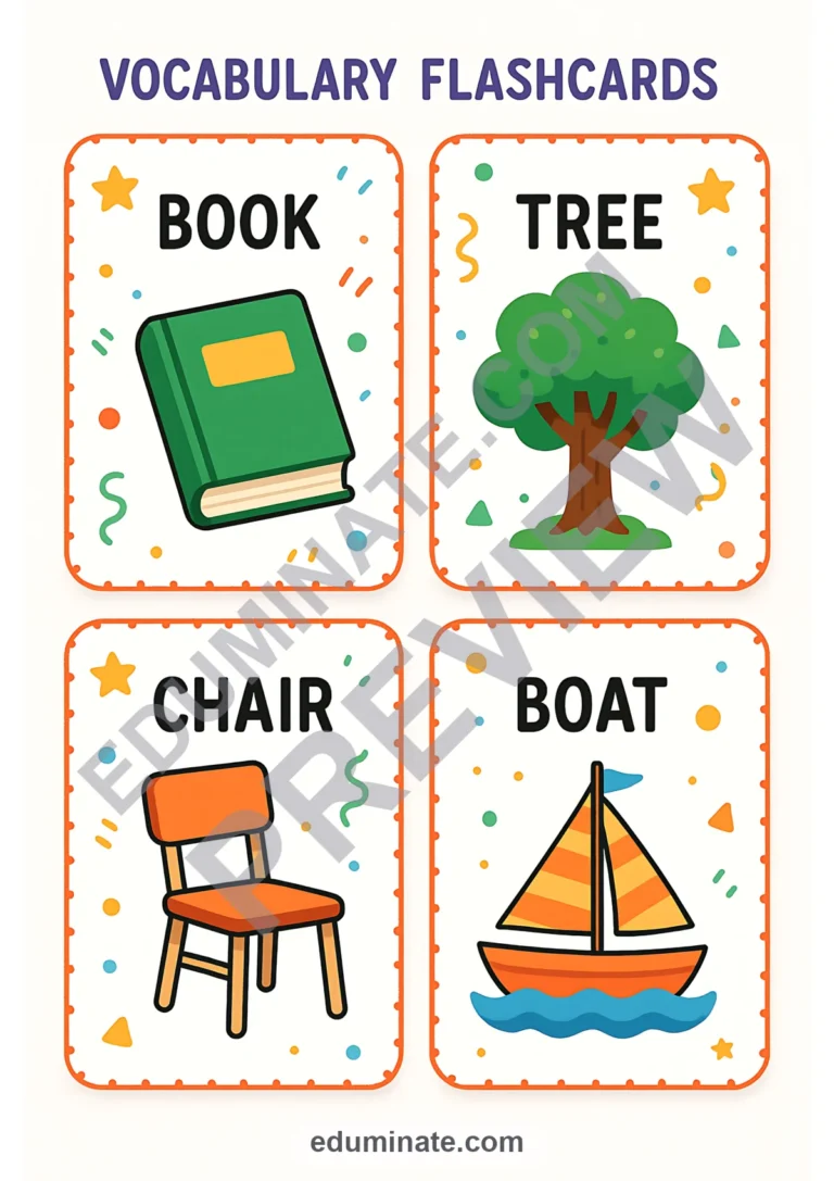 English Vocabulary Flashcards | Picture Word Cards for Pre-K | 26 Card Pages sample page 1