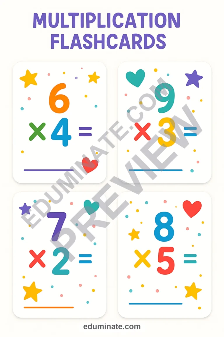 Multiplication Fact Flashcards | Printable Times Tables Cards | 58 Card Pages sample page 1
