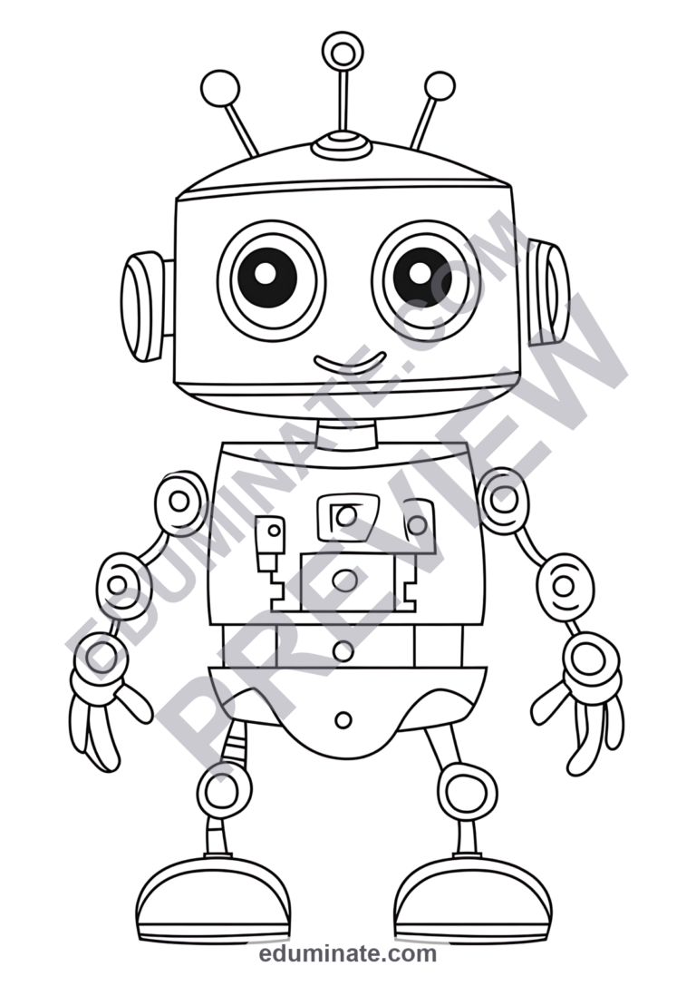 Robot Coloring Pages 70 Cute Futuristic Android STEM Art Activity Worksheets sample page 1