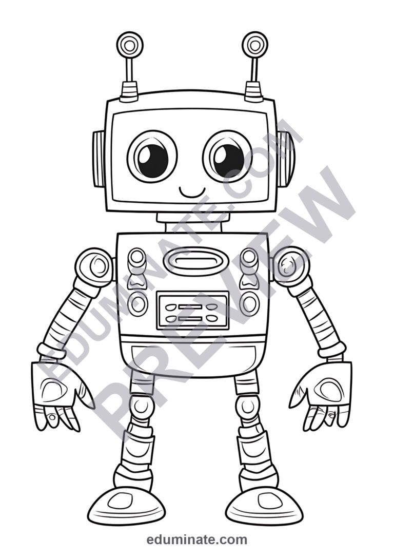 Robot Coloring Sheets 34 Cute Mech Armor Android STEM Art Activity Worksheets sample page 1
