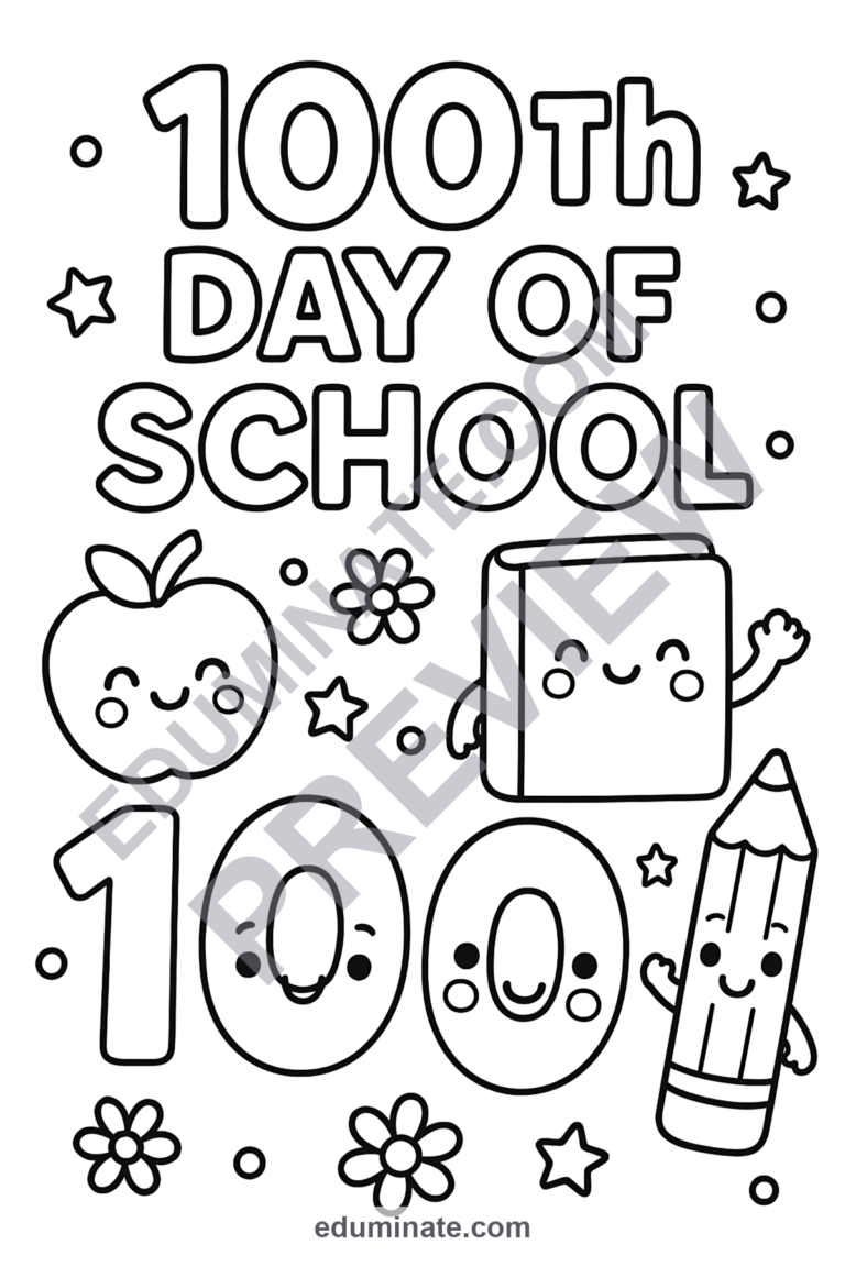 100th Day of School Coloring Pages | Milestone Sheets | Kids Activity Pages sample page 1