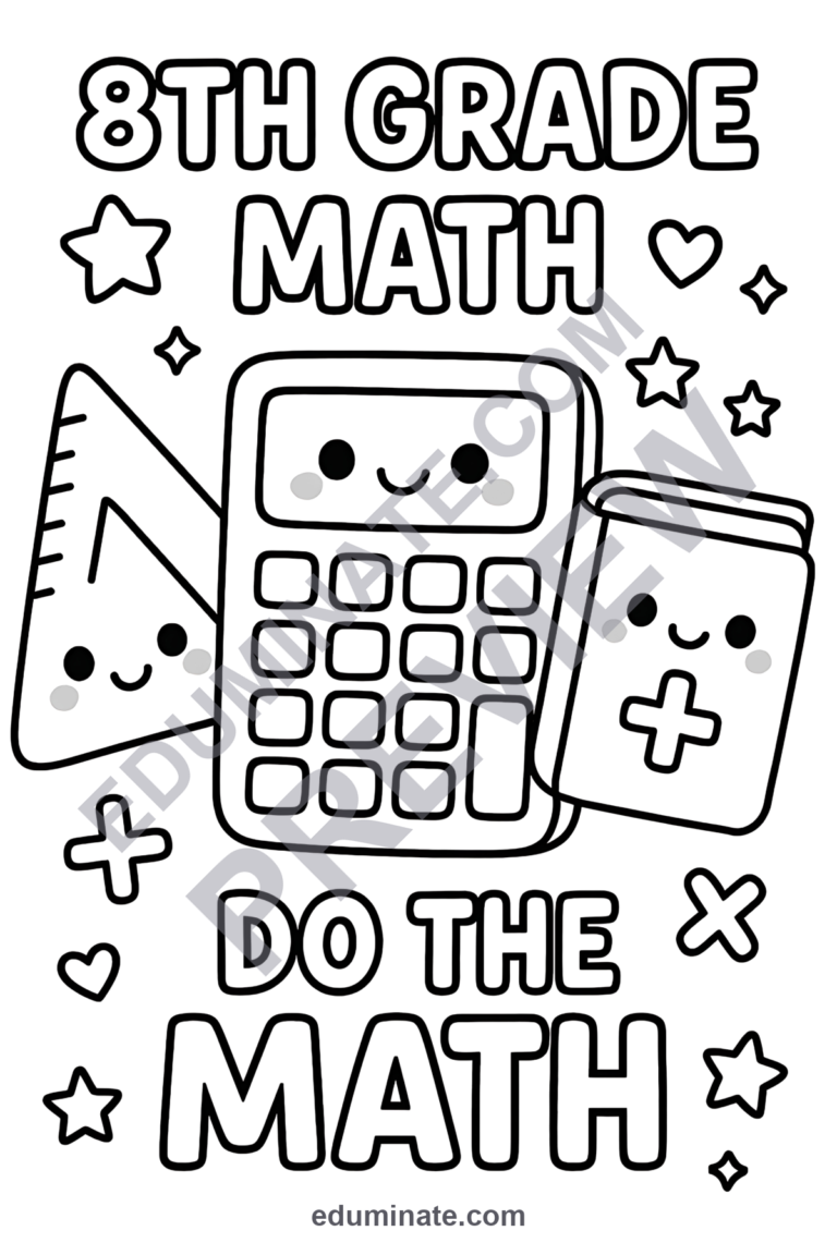 Printable Math Coloring Pages | Calculator and Ruler Art | Middle School Sheets sample page 1