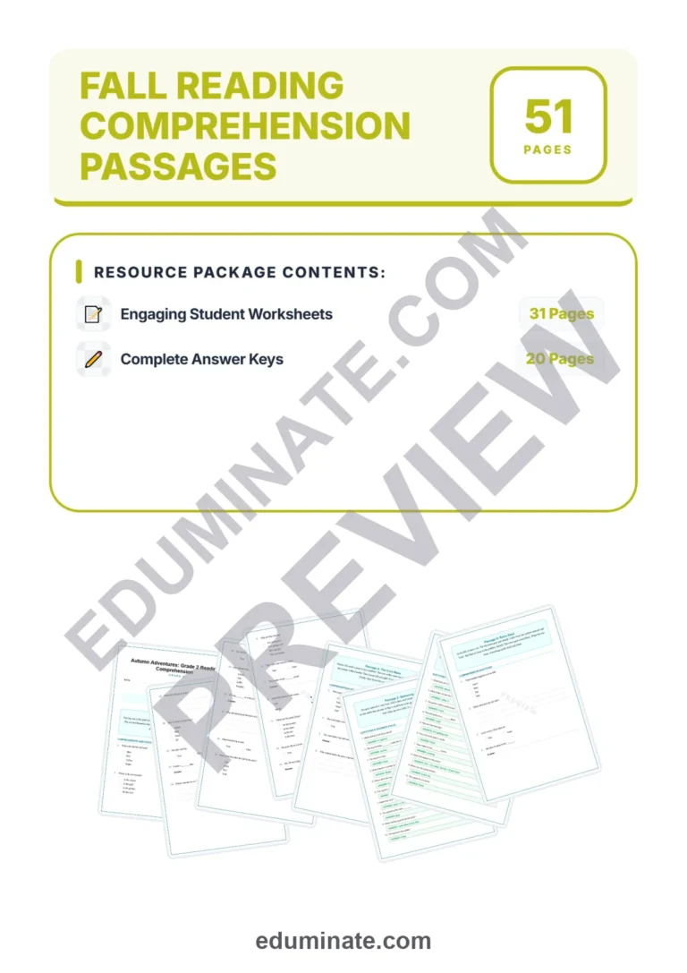 Fall Worksheets – Reading Passages with Questions and Answer Key 2nd Grade sample page 1