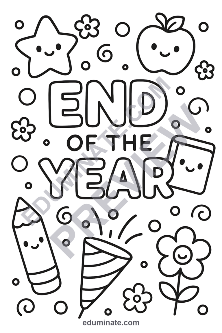 Year End Activities Coloring Sheets Last Day of School Party Pages 30 Sheets sample page 1