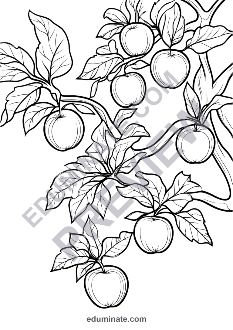 Apple Coloring Pages | Smiling Apples, Trees and Baskets | Big Printable Set sample page 1