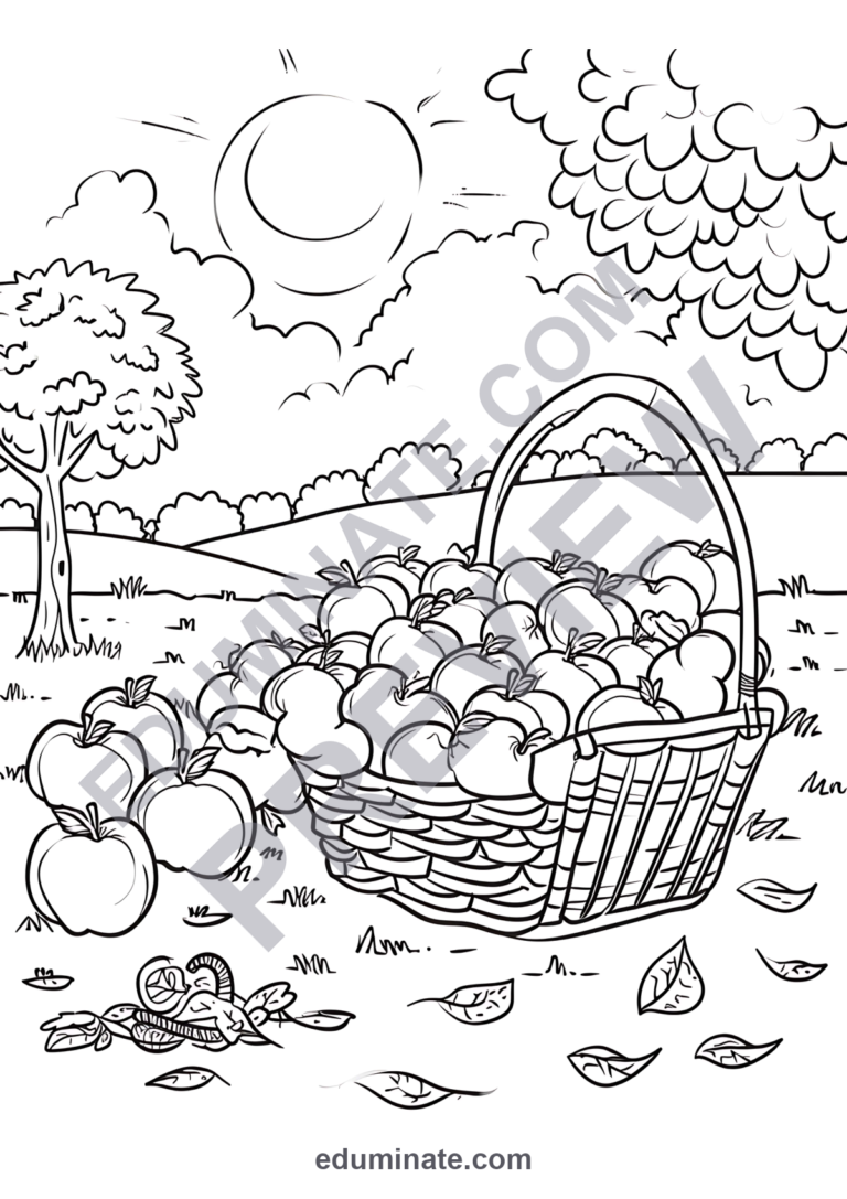 Apple Orchard Coloring Pages | Apple Baskets, Trees and Fall Activities for Kids sample page 1
