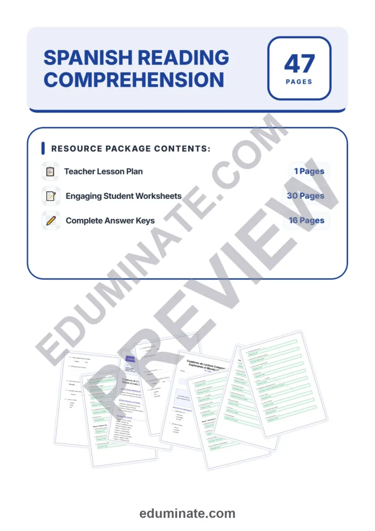 Spanish Reading Comprehension Worksheets – Reading Passages and Questions sample page 1