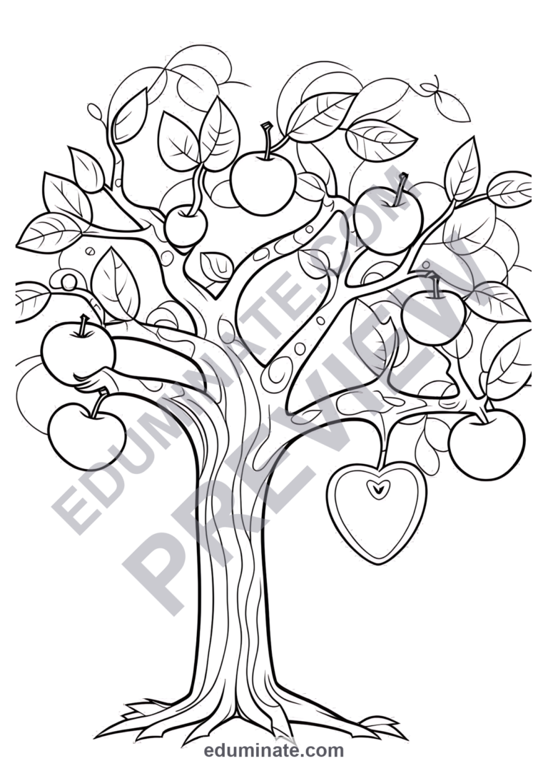 Apple Coloring Pages for Preschoolers | Fall Printables | Apple Trees and Faces sample page 1