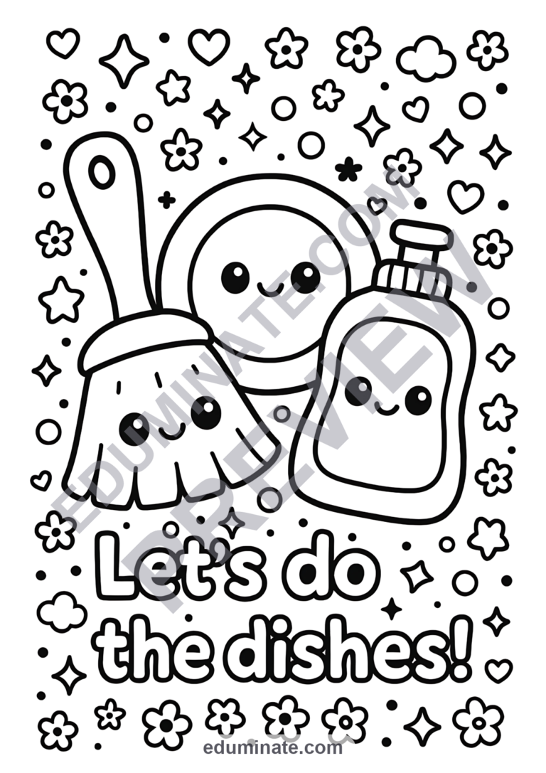 Responsibility Coloring Pages Home Cooperation Activity Sheets Pack for Kids sample page 1