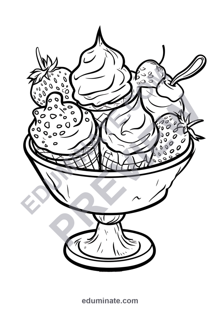 Cute Ice Cream Coloring Pages Sweet Kawaii Dessert Art Sheets for Kids Fun sample page 1