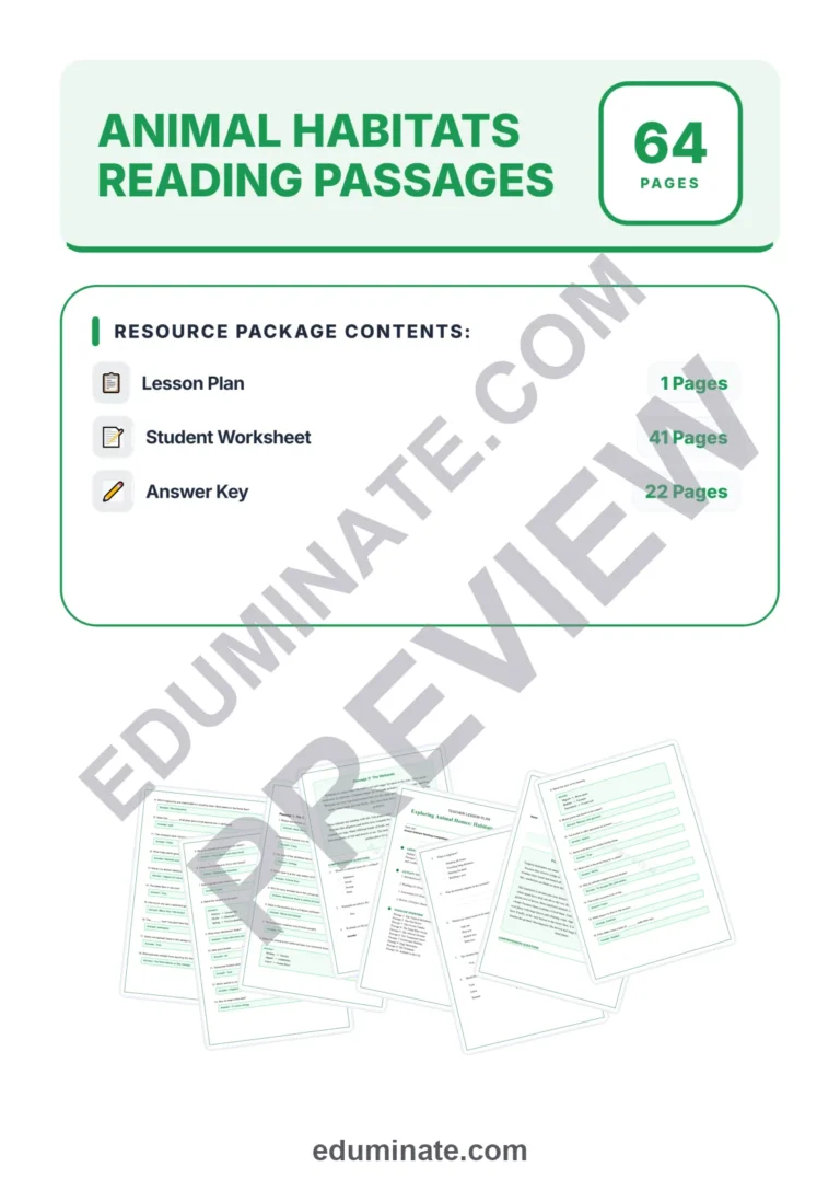 Animal Habitats Reading Comprehension Worksheet – Exploring Biomes 10 Passages sample page 1