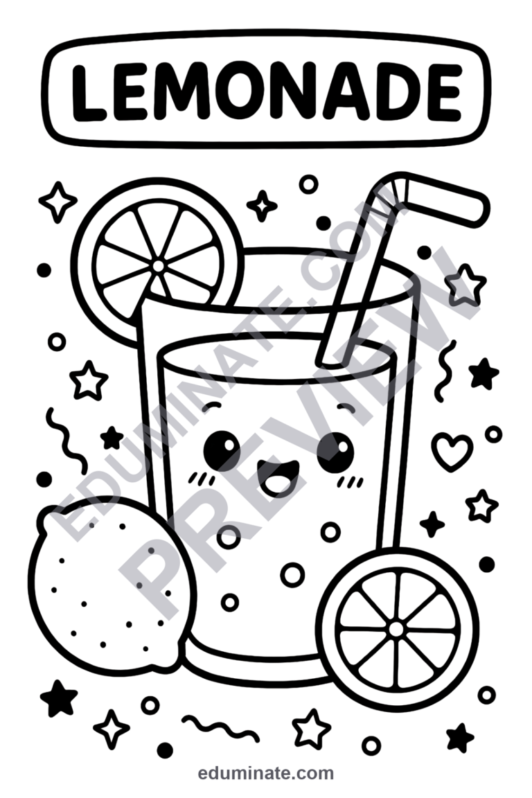 Lemonade Coloring Pages Summer Drinks Art Activity Sheets Pack for Kids Fun sample page 1